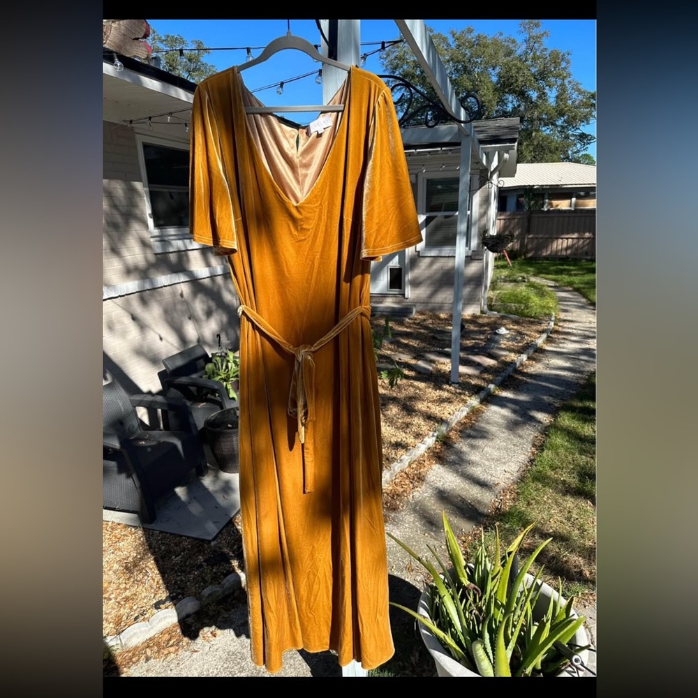 Revelry Mustard Floor Length Velvet Dress